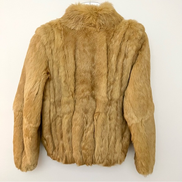 Vintage Caramel Genuine Rabbit Fur Bomber Coat - Picture 12 of 16